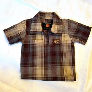 FB County infant checkered half zip Flannel Short Sleeve Size 0 0-3 months NWOT